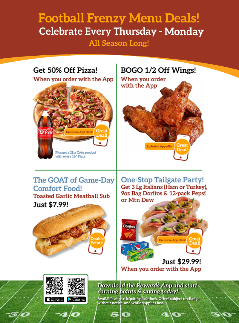 Football Frenzy Menu Deals!